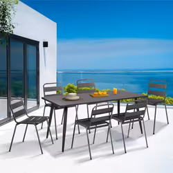 IDMARKET Salon de jardin VALENCIA en acier table 180 cm et 6 chaises empilables gris anthracite