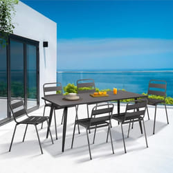 IDMARKET Salon de jardin VALENCIA en acier table 180 cm et 6 chaises empilables gris anthracite