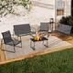 IDMARKET Salon de jardin bas MALAGA 6 places avec canapés fauteuils et table gris anthracite