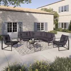 IDMARKET Salon de jardin bas NAIROBI 8 places salon dangle en acier gris anthracite