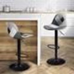 IDMARKET Lot de 2 tabourets de bar KARL design patchworks noirs gris et blancs pied noir