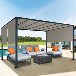IDMARKET Pergola coulissante 2 pans 3x4 M belvédère de jardin toile taupe