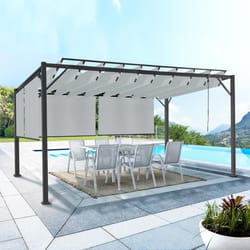 IDMARKET Pergola édition luxe lames orientables 3x4 M et 4 stores gris clair