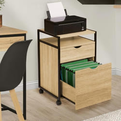 IDMARKET Caisson de bureau support imprimante DETROIT 2 tiroirs design industriel