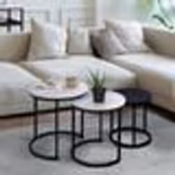 IDMARKET Lot de 3 tables basses gigognes ALASKA rondes 35/40/45 effet marbre et noir pieds métal