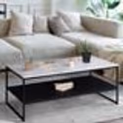 IDMARKET Table basse ALASKA double plateau effet marbre et noir pieds métal