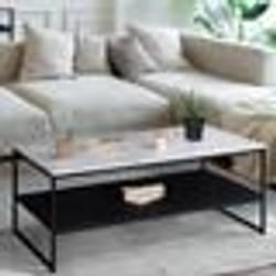IDMARKET Table basse ALASKA double plateau effet marbre et noir pieds métal