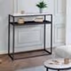 IDMARKET Console double ALASKA effet marbre et bois noir pied métal
