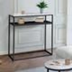 IDMARKET Console double ALASKA effet marbre et bois noir pied métal