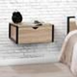 IDMARKET Lot de 2 tables de chevet murales DETROIT 1 tiroir étagère suspendue bois et métal noir design industriel