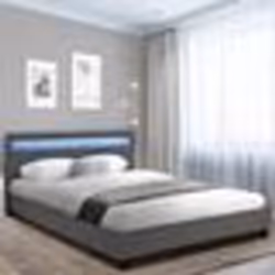 IDMARKET Lit double NEO avec tête de lit LED intégrées et sommier 140 x 190 cm PVC gris