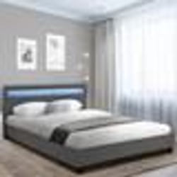 IDMARKET Lit double NEO avec tête de lit LED intégrées et sommier 140 x 190 cm PVC gris