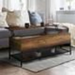 IDMARKET Table basse plateau relevable rectangulaire HAMILTON bois foncé et étagère inférieure design industriel