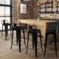 IDMARKET Lot de 4 tabourets de bar LENY métal noir mat et dossier aspect brut factory