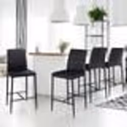 IDMARKET Lot de 4 tabourets ROMANE en PVC noir design contemporain chaises de bar rembourrées