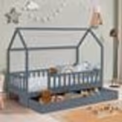 IDMARKET Lit cabane enfant 80 x 160 CM NEREE gris avec 1 tiroir gigogne et de rangement