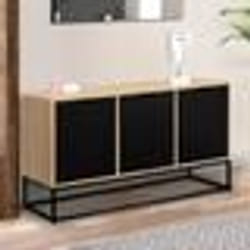 IDMARKET Buffet bas 3 portes noires 113 cm BOSTON design industriel