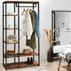 IDMARKET Dressing penderie étagères L. 90 cm HAWKINS bois foncé design industriel