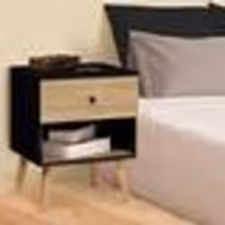IDMARKET Lot de 2 tables de chevet EMMIE scandinaves 1 tiroir avec niche noir et hêtre