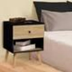IDMARKET Lot de 2 tables de chevet EMMIE scandinaves 1 tiroir avec niche noir et hêtre