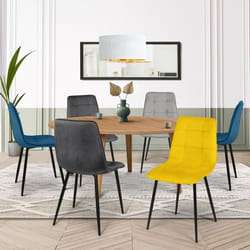 IDMARKET Lot de 6 chaises de salle à manger MILA assise matelassée bleu x2 gris foncé x2 gris clair jaune