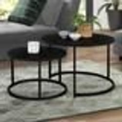 IDMARKET Lot de 2 tables basses gigognes DAVIS rondes 54/70 en métal noir mat design industriel