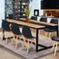 IDMARKET Table à manger rectangle DOVER 8 personnes bande centrale noire design industriel 180 cm