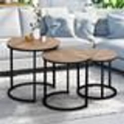 IDMARKET Lot de 3 tables basses gigognes DETROIT rondes 35/40/45 design industriel