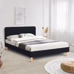 IDMARKET Lit double scandinave BALTA avec tête de lit et sommier 160 x 200 cm tissu noir