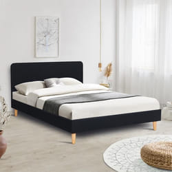 IDMARKET Lit double scandinave BALTA avec tête de lit et sommier 160 x 200 cm tissu noir