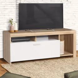 IDMARKET Meuble TV 110 cm MALO bois et placard blanc