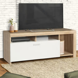 IDMARKET Meuble TV 110 cm MALO bois et placard blanc