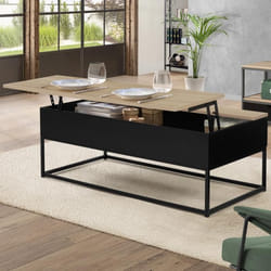 IDMARKET Table basse noire plateau relevable façon hêtre rectangulaire BOSTON design industriel