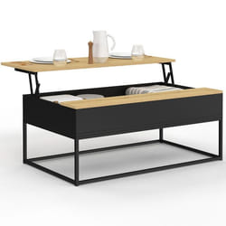 IDMARKET Table basse plateau relevable rectangulaire BOSTON 100 cm noir plateau bois design industriel