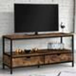 IDMARKET Meuble TV 113 cm DAYTON 2 tiroirs bois effet vieilli design industriel