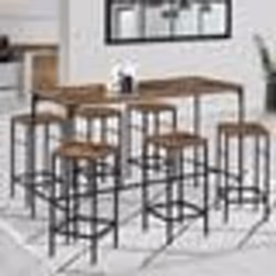 IDMARKET Ensemble table haute de bar DAYTON 150 cm et 6 tabourets effet vieilli design industriel