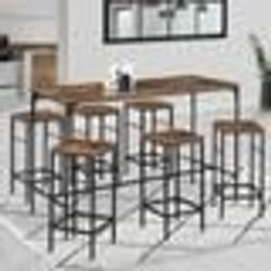 IDMARKET Ensemble table haute de bar DAYTON 150 cm et 6 tabourets effet vieilli design industriel