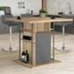 IDMARKET Ilot central UGO 110 cm bois gris et imitation hêtre avec rangements design industriel