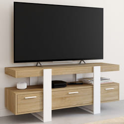 ID MARKET meuble tv PHOENIX 3 tiroirs 116 cm bois clair à poser