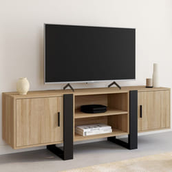 ID MARKET meuble tv PHOENIX 2 portes 140 cm bois clair à poser
