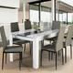 IDMARKET Ensemble table à manger GEORGIA 140 cm blanche et grise et 6 chaises ROMANE grises
