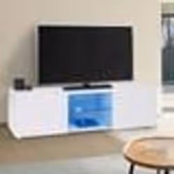 IDMARKET Meuble TV 113 cm ELI blanc étagère en verre avec LED