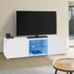 IDMARKET Meuble TV 113 cm ELI blanc étagère en verre avec LED