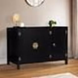 IDMARKET Buffet bas 110 cm YANG 3 portes bois noir