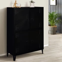 IDMARKET Armoire basse ESTER 4 portes métal noir design industriel