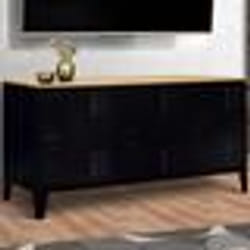 IDMARKET Buffet bas 113 cm ESTER 3 portes métal noir plateau bois design industriel