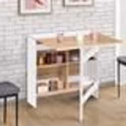 IDMARKET Table console pliable EDI 2-6 personnes avec rangements bois blanc plateau façon hêtre 150 x 80 cm