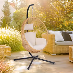 IDMARKET Fauteuil oeuf suspendu ajouré effet rotin avec coussin écru