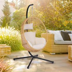 IDMARKET Fauteuil oeuf suspendu ajouré effet rotin avec coussin écru