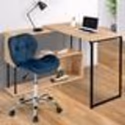 IDMARKET Chaise de bureau ROBINE velours bleu à roulettes
